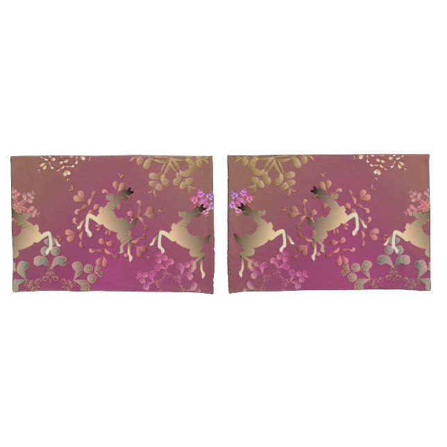Reindeer and Snowflakes on Gradient Purple Pillowcase (Front-Set)