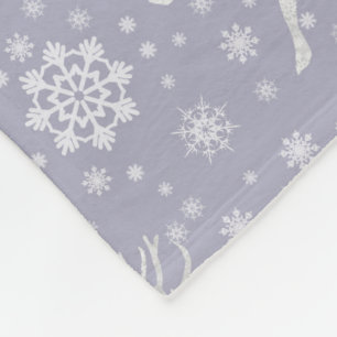 Reindeer and Snowflakes Soft Blue/Grey and White Fleece Blanket