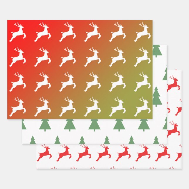 Reindeer And Trees Christmas Pattern Gift Wrapping Paper Sheet (Set)