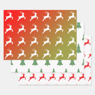 Reindeer And Trees Christmas Pattern Gift Wrapping Wrapping Paper Sheet