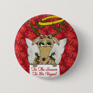 Reindeer Angel Tis The Season to Be Vegan 6 Cm Round Badge