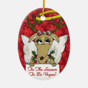 Reindeer Angel Tis The Season to Be Vegan Ceramic Tree Decoration