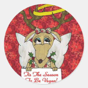 Reindeer Angel Tis The Season to Be Vegan Classic Round Sticker