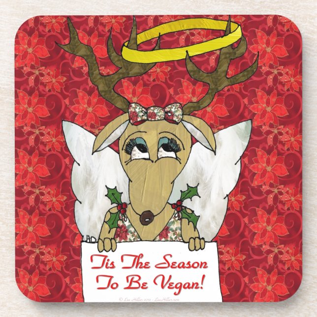 Reindeer Angel Tis The Season to Be Vegan Coaster (Front)