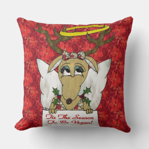 Reindeer Angel Tis The Season to Be Vegan Cushion