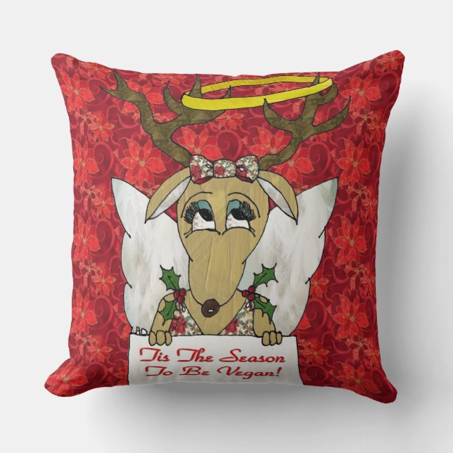 Reindeer Angel Tis The Season to Be Vegan Cushion (Front)