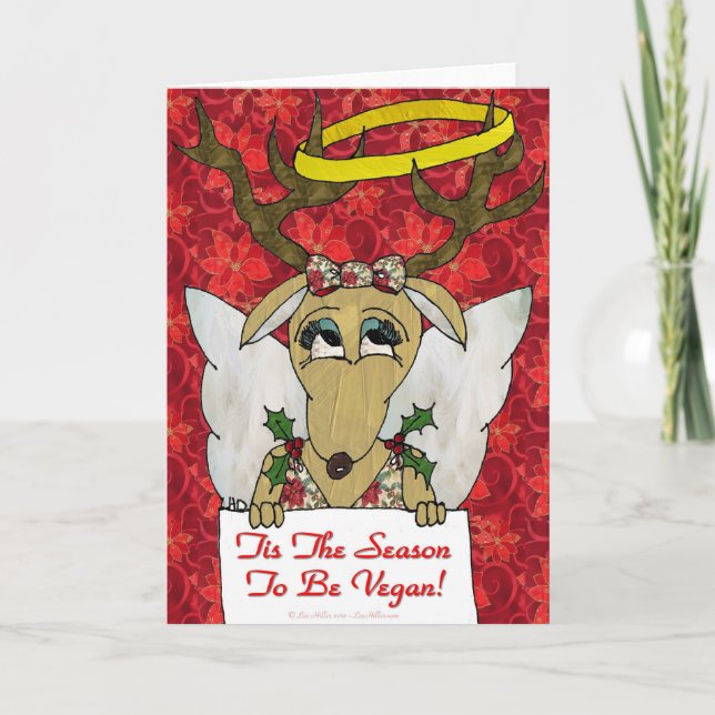 Reindeer Angel Tis The Season to Be Vegan Holiday Card (Front)