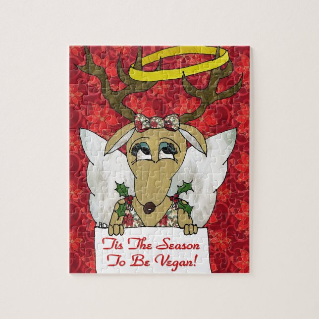 Reindeer Angel Tis The Season to Be Vegan Jigsaw Puzzle (Vertical)