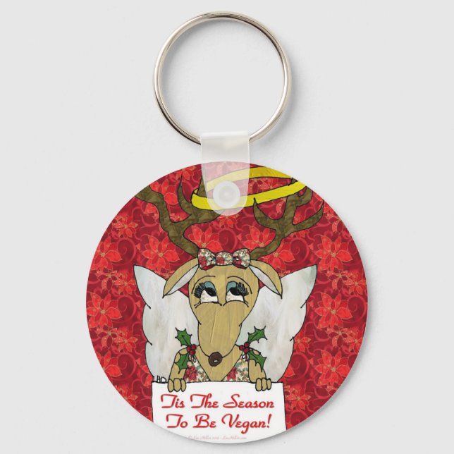 Reindeer Angel Tis The Season to Be Vegan Key Ring (Front)