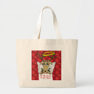 Reindeer Angel Tis The Season to Be Vegan Large Tote Bag