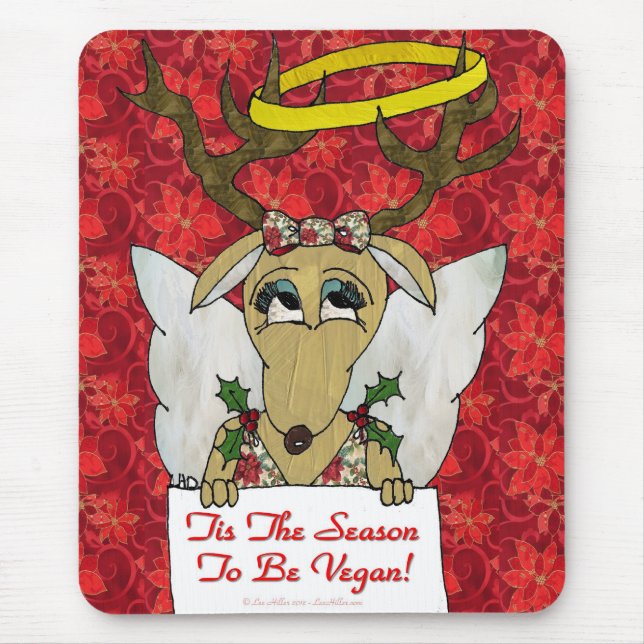 Reindeer Angel Tis The Season to Be Vegan Mouse Mat (Front)