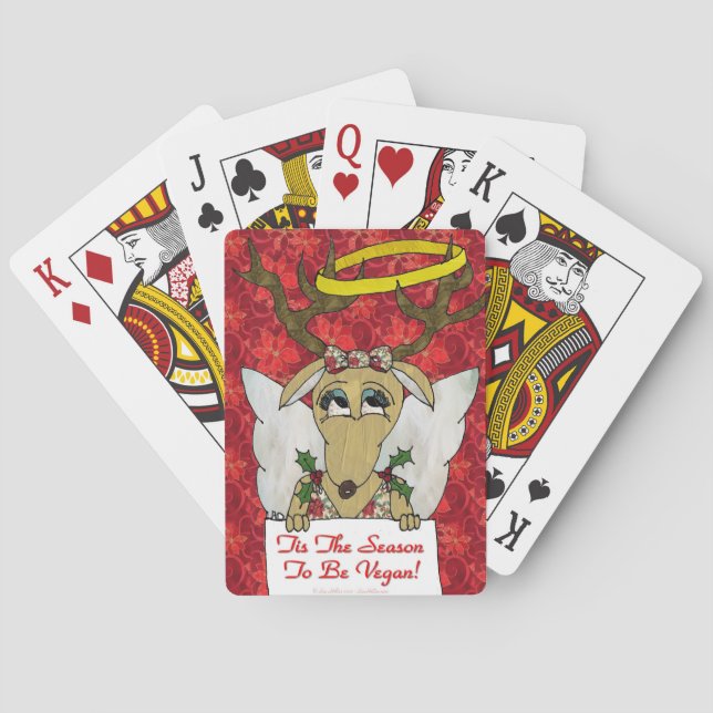 Reindeer Angel Tis The Season to Be Vegan Playing Cards (Back)