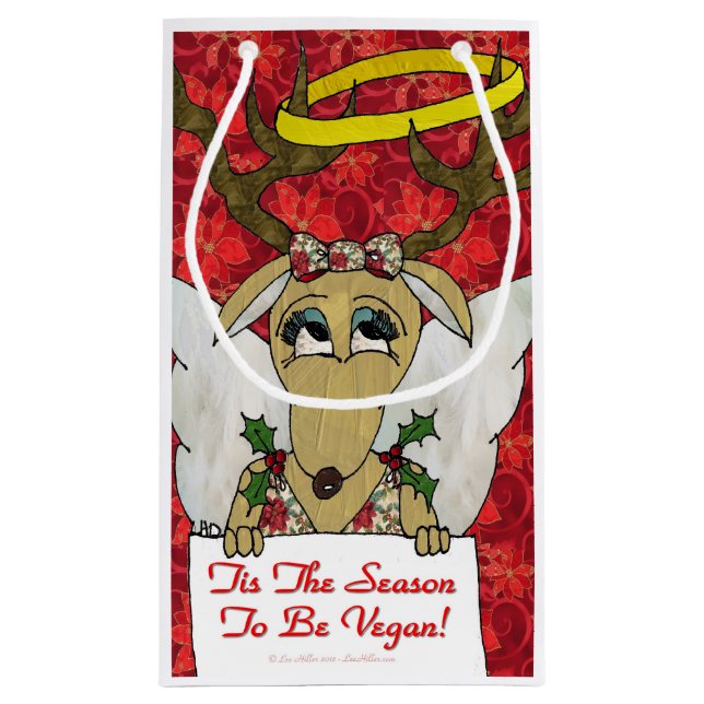 Reindeer Angel Tis The Season to Be Vegan Small Gift Bag (Back)