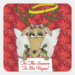 Reindeer Angel Tis The Season to Be Vegan Square Sticker