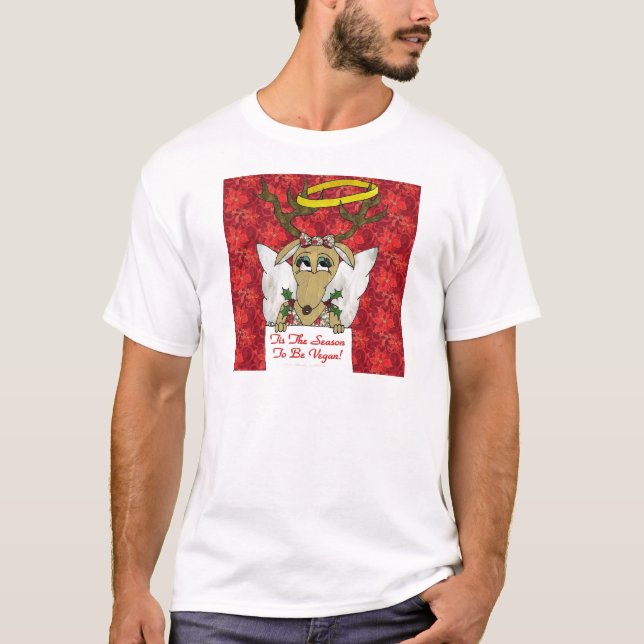 Reindeer Angel Tis The Season to Be Vegan T-Shirt (Front)