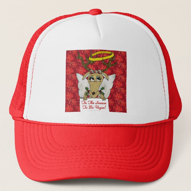 Reindeer Angel Tis The Season to Be Vegan Trucker Hat (Front)