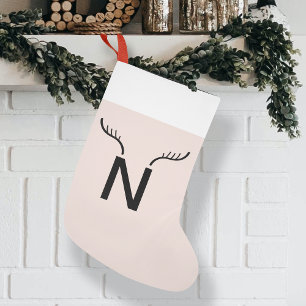 Reindeer Antler Christmas Monogram Initial Pink Small Christmas Stocking