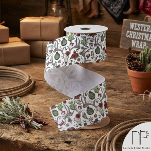 Reindeer Antler Country Christmas White Ribbon Grosgrain Ribbon