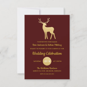 Reindeer Antler Faux Gold Foil   Elegant Wedding Invitation