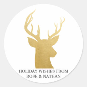 Reindeer Antler Faux Gold Foil Holiday Classic Round Sticker