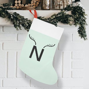 Reindeer Antler Mint Green Christmas Monogram Small Christmas Stocking