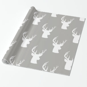 Reindeer   Antler   Stag Christmas Grey Pattern Wrapping Paper