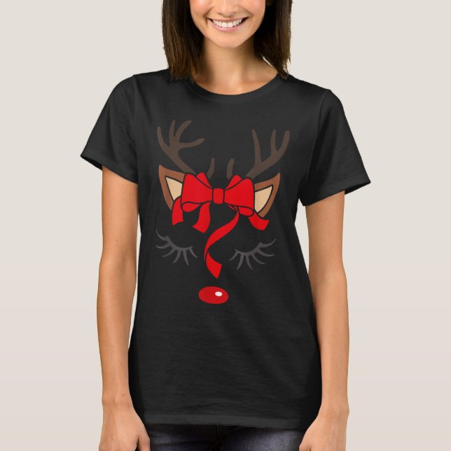 Reindeer Antlers Christmas Outfit Women Girls Kids T-Shirt (Front)