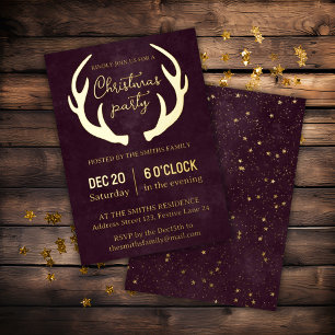 Reindeer Antlers Modern Burgundy Christmas Party 