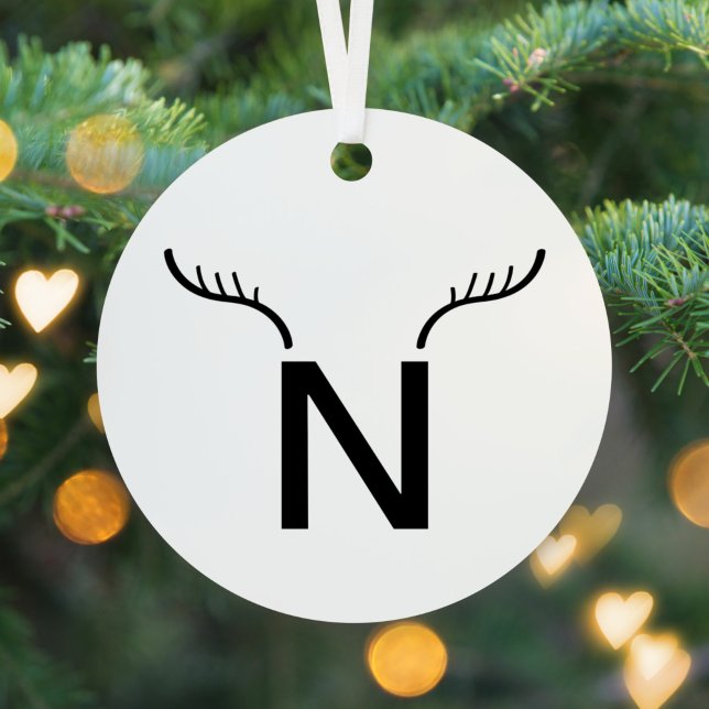 Reindeer Antlers Modern Initial Christmas Monogram Metal Tree Decoration (Creator Uploaded)
