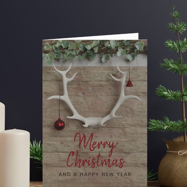 Reindeer Antlers Non Photo Christmas Card (Merry Christmas and a Happy New Year!)