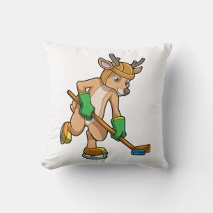 Reindeer at Ice hockey with Hockey stick Cushion
