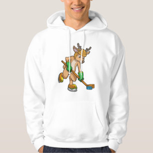 Reindeer at Ice hockey with Hockey stick Hoodie