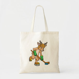Reindeer at Ice hockey with Hockey stick Tote Bag