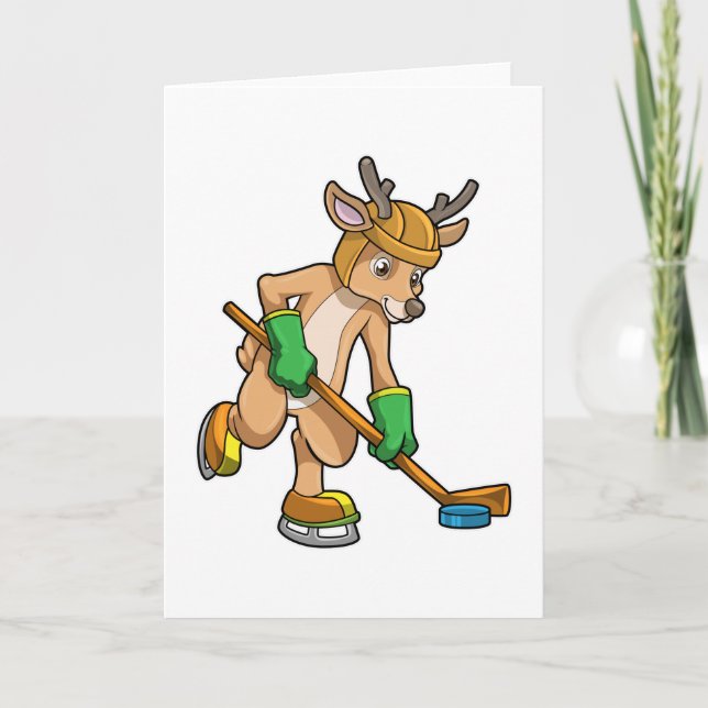 Reindeer at Ice hockey with Ice hockey stick Card (Front)