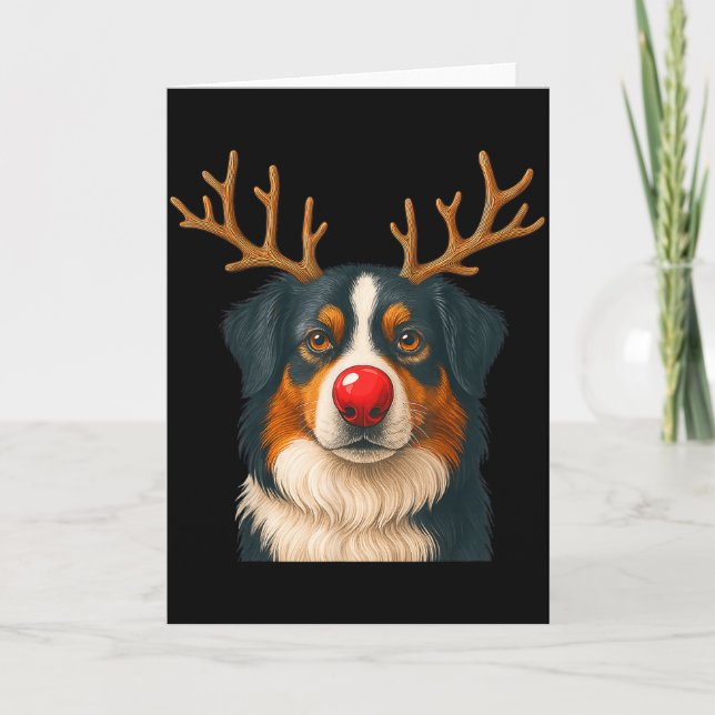 Reindeer Australian Shepherd Christmas Aussie Dog  Card (Front)