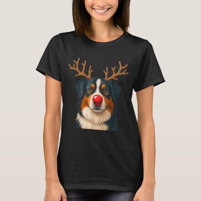 Reindeer Australian Shepherd Christmas Aussie Dog  T-Shirt (Front)