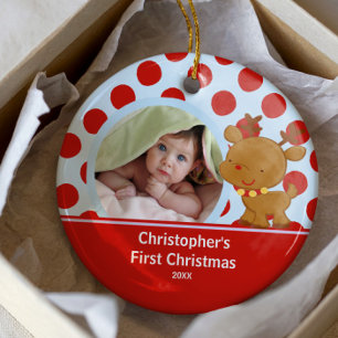 Reindeer Baby Boy Photo Christmas Ornament