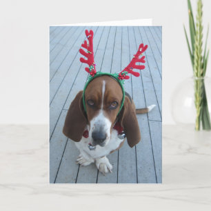 Reindeer Basset Holiday Christmas Card