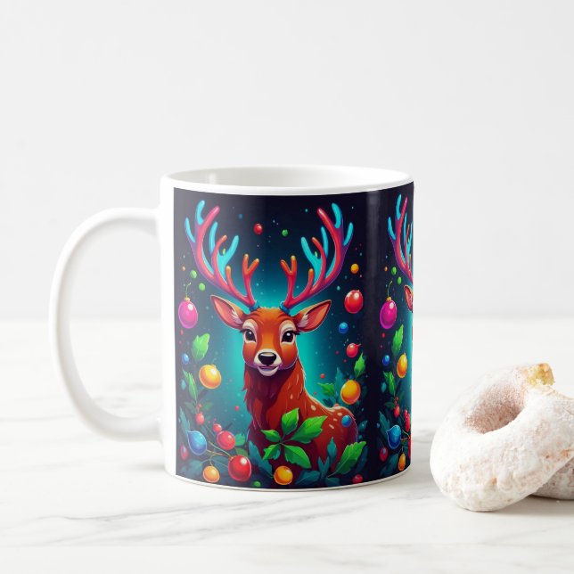 "Reindeer & Baubles" Christmas Coffee Mug (With Donut)