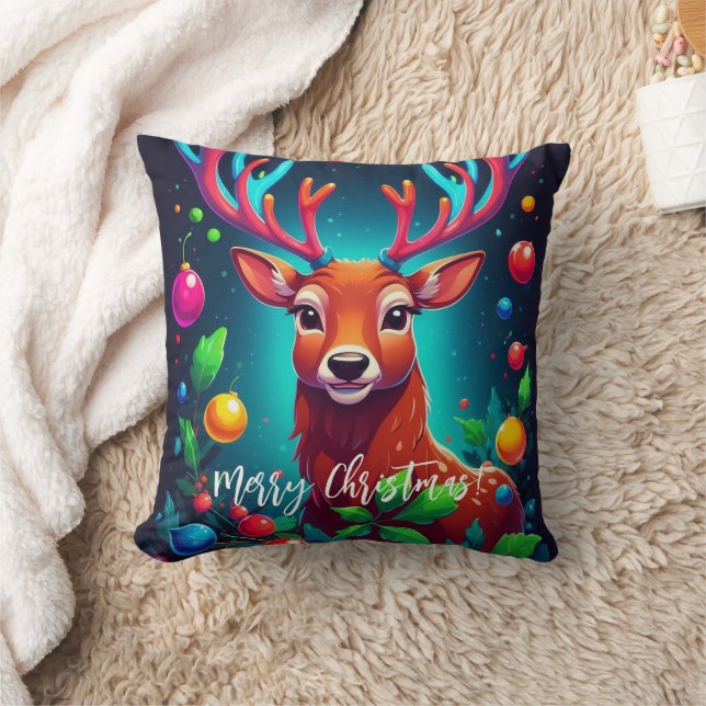 "Reindeer & Baubles" Christmas  Cushion (Blanket)