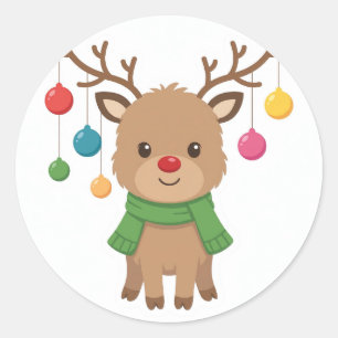 Reindeer Baubles Hanging From Antlers Classic Round Sticker