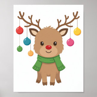Reindeer Baubles Hanging From Antlers Poster