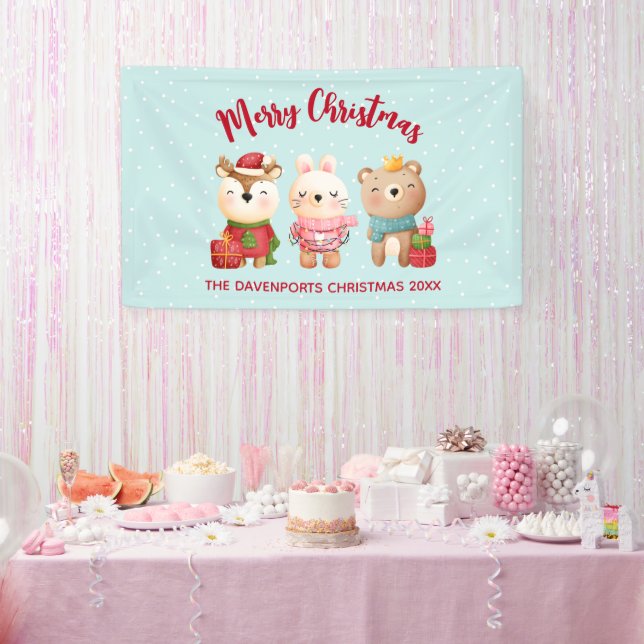 Reindeer, Bear & Rabbit Merry Christmas Banner (Party)