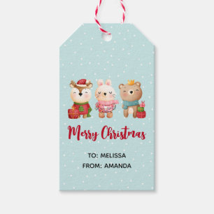 Reindeer, Bear & Rabbit Merry Christmas Gift Tags