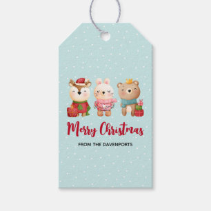 Reindeer, Bear & Rabbit Merry Christmas Gift Tags