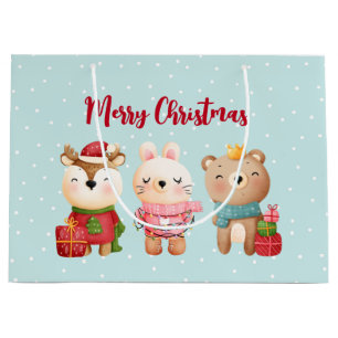 Reindeer, Bear & Rabbit Merry Christmas Large Gift Bag