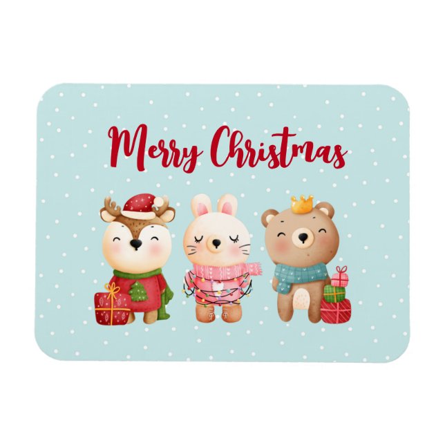 Reindeer, Bear & Rabbit Merry Christmas Magnet (Horizontal)