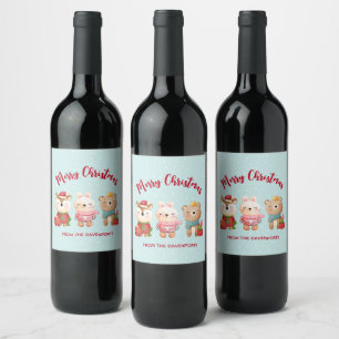Reindeer, Bear & Rabbit Merry Christmas Wine Label