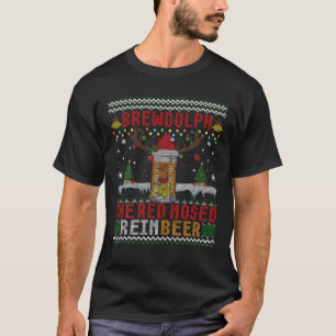 Reindeer Beer Brewdolph Funny Christmas Drinking T-Shirt