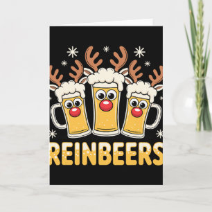 Reindeer Beer Mugs Christmas Holiday Fun Card